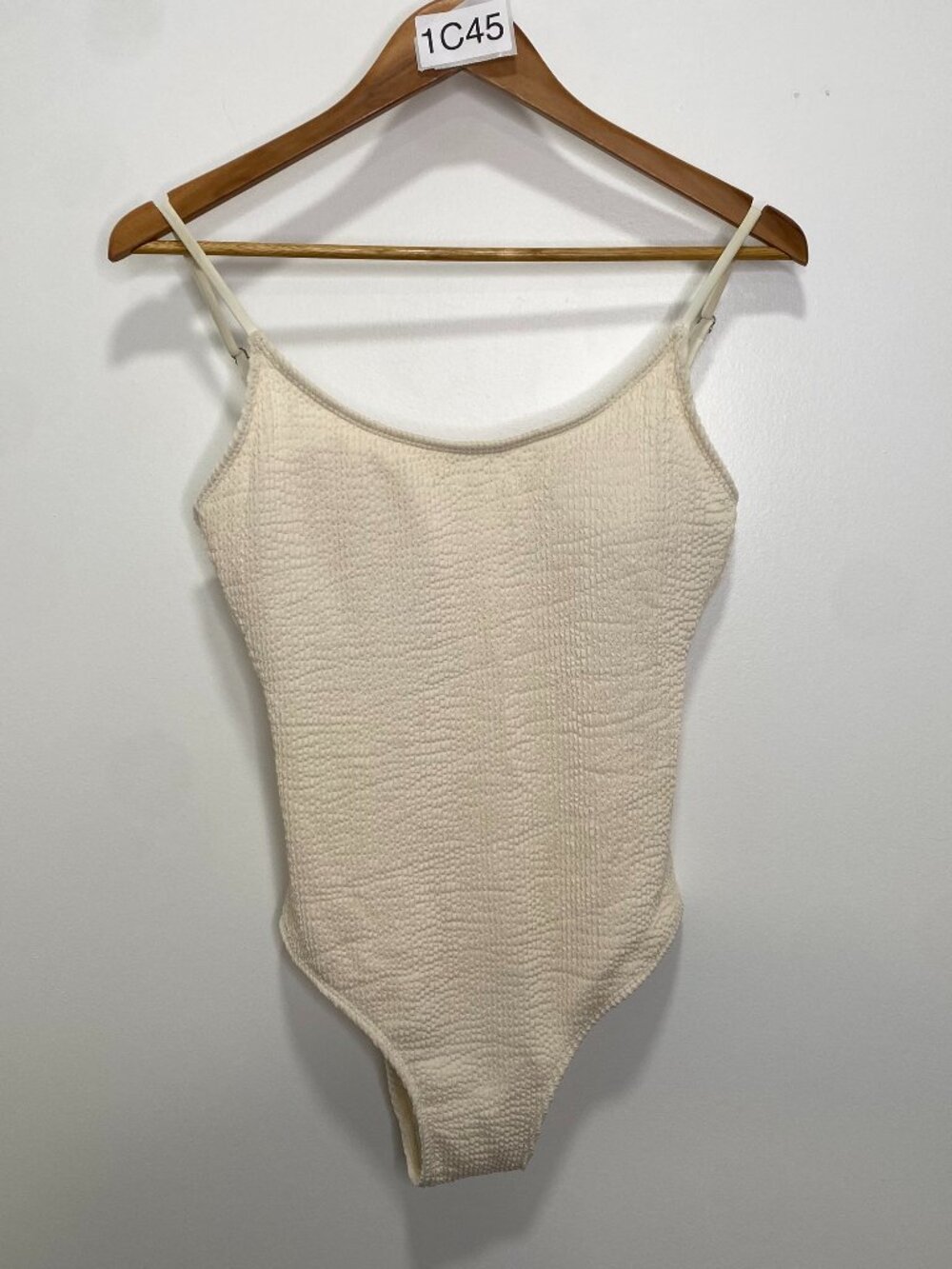 Geode Swimwear Textured Cheeky One Piece Swimsuit Off White Medium